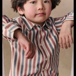 Sezane Striped  burgundy/ red and blue Kids Button Down Shirt, organic cotton